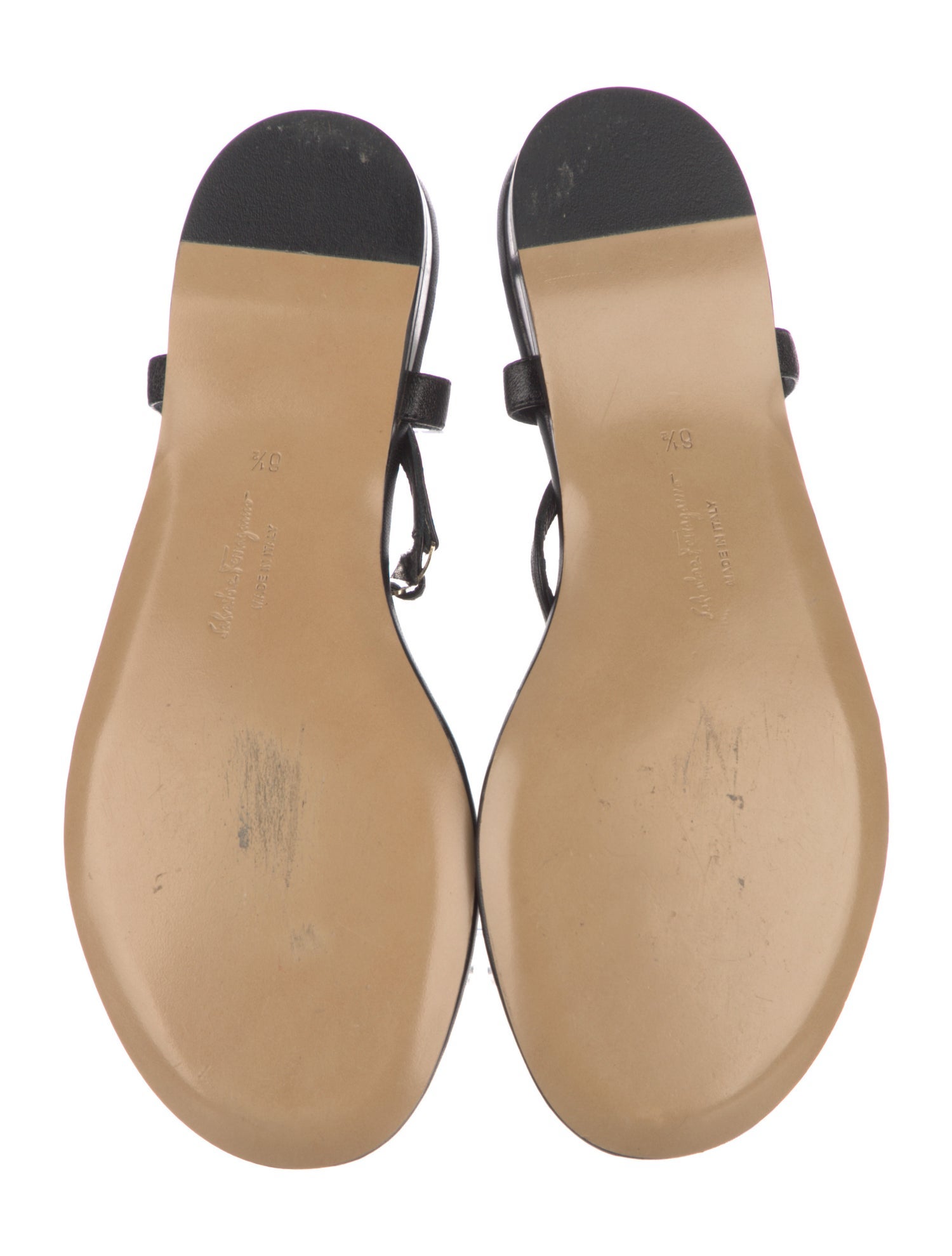 Salvatore Ferragamo Leather Chain-Link Accents T-Strap Sandals